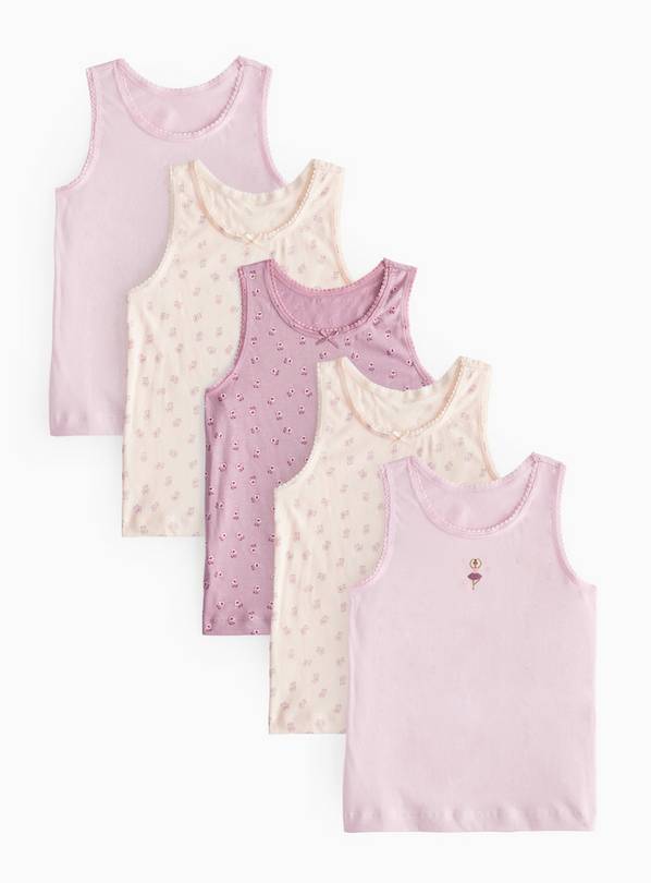 Pink Printed Vests 5 Pack 11-12 years